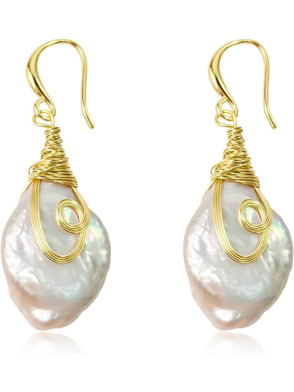 Stunning 25-30mm Freshwater Baroque Keshi Pearl Dangle Earrings for Women